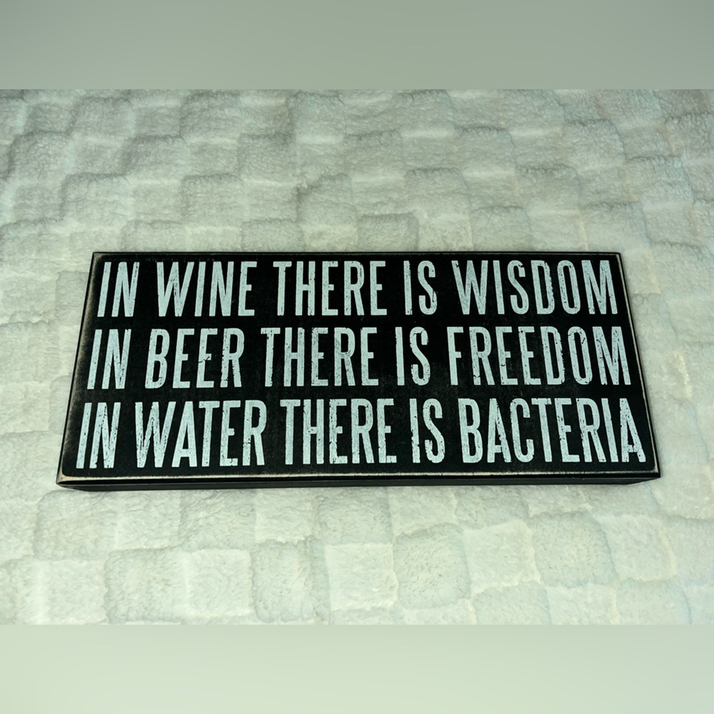 Primitive By Kathy Black and White Decorative Sign Box Sign - Wine Is Wisdom